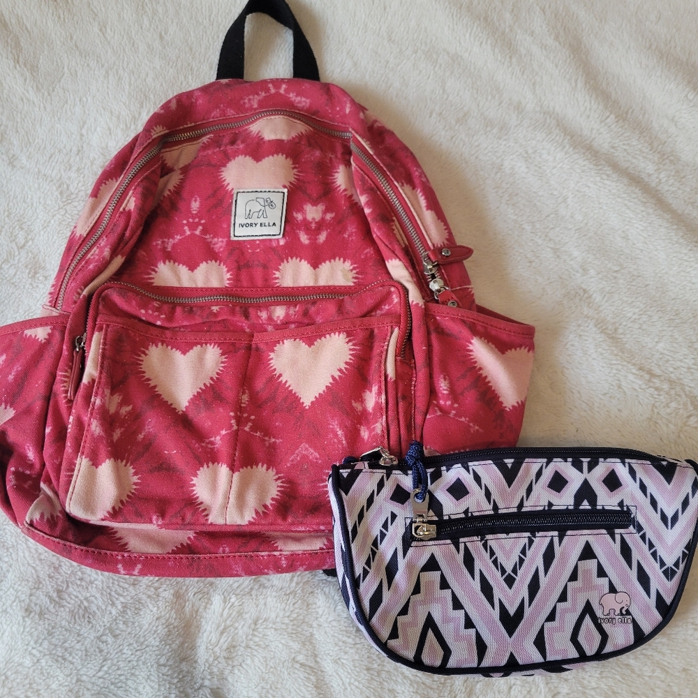 Ivory Ella Pink Heart Backpack and Bag Set
